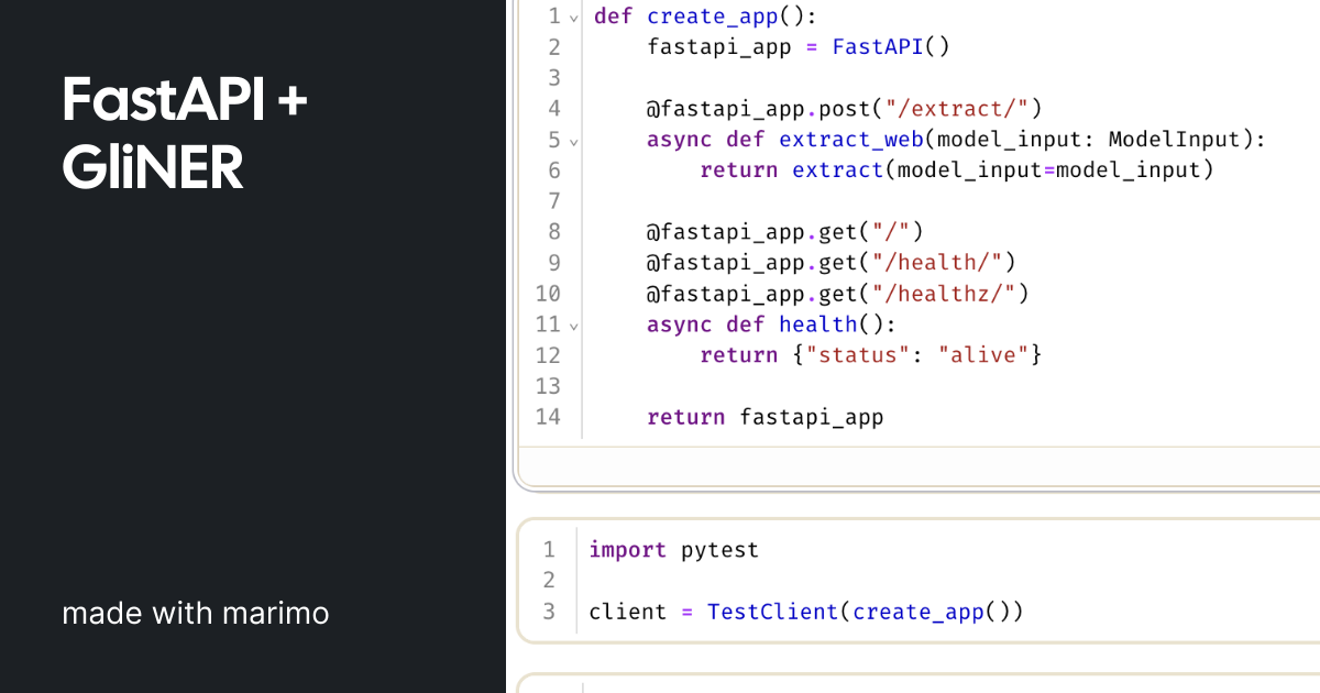 FastAPI + GliNER | made with marimo | marimo