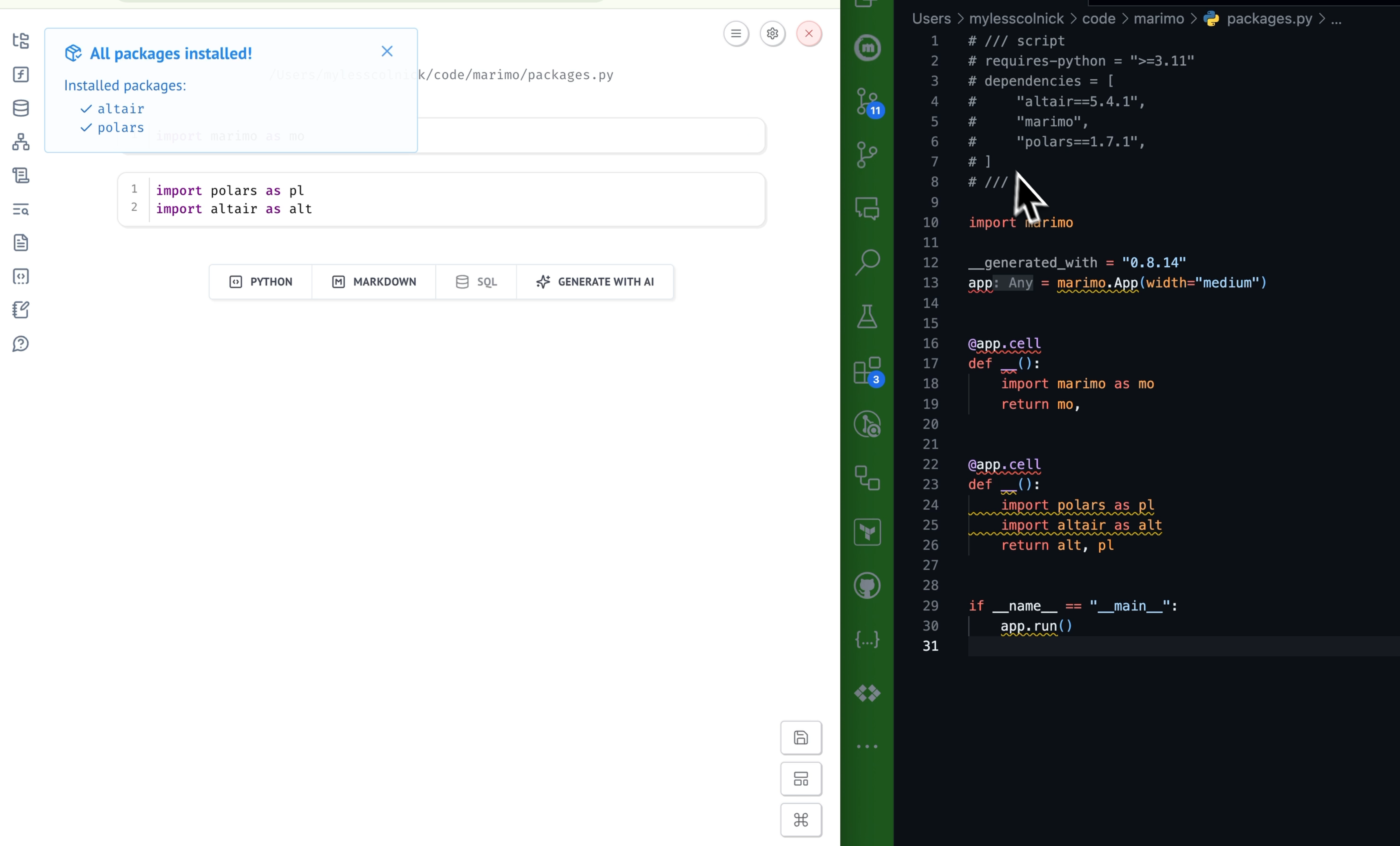 marimo automatically installing packages