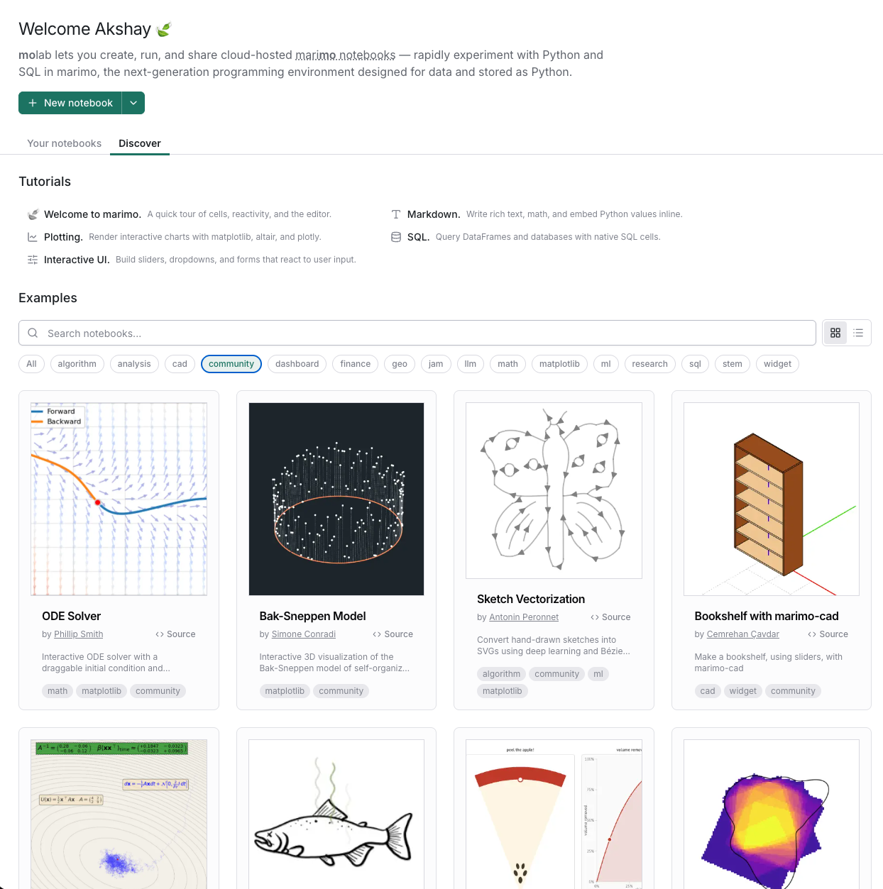 Discover tab on molab